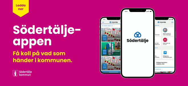 Annonsvy ladda ner Södertäljeappen - rosa